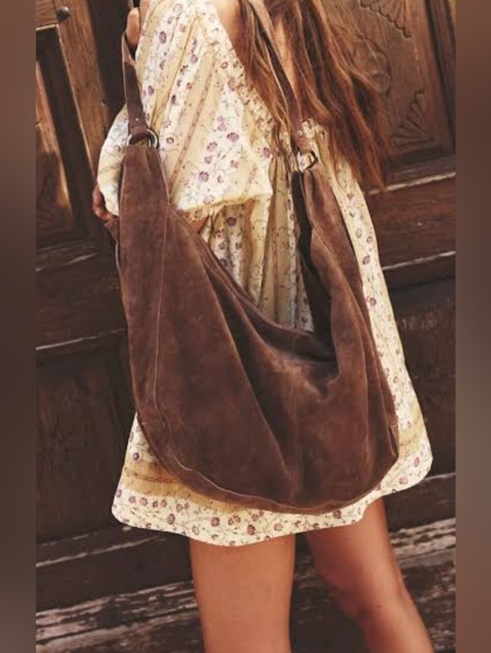 Free People Roma Boho Shourder Suede Leather Bag.  Chocolate Color - Picture 2 of 7